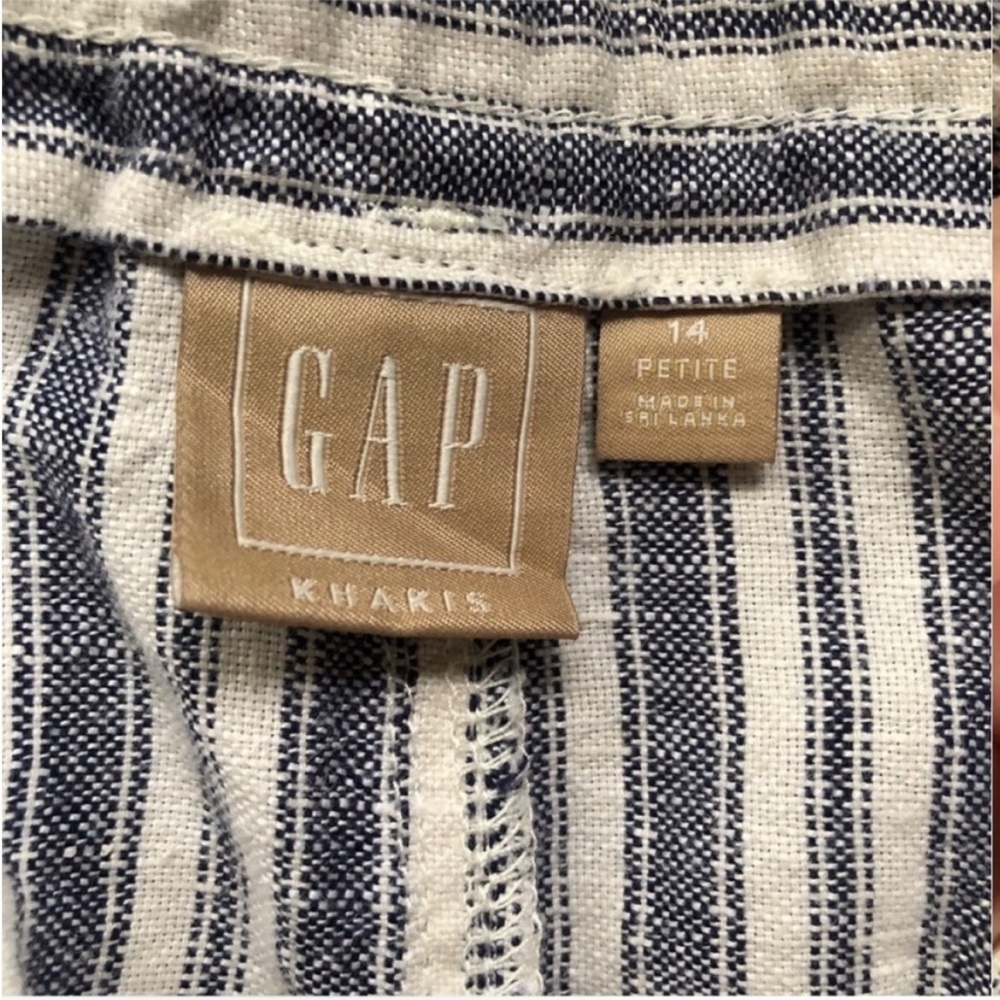 GAP High-Rise Paper Bag Waist Shorts Linen Cotton Navy White Stripe Coastal 14P - Picture 5 of 11